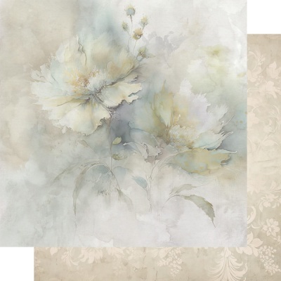 Papel de parede floral em tons suaves com flores grandes e padrão de fundo