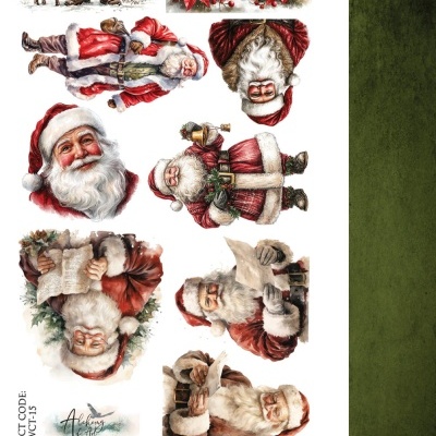 Várias ilustrações de Pai Natal em diferentes poses com fundo branco.