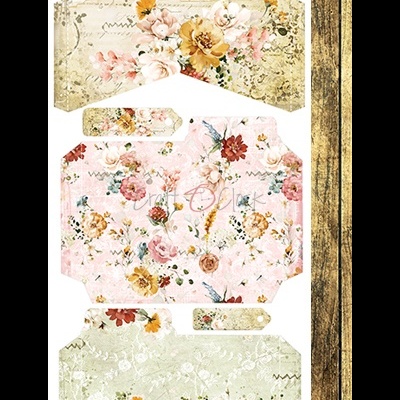 Padrões para embalagem decorativa floral sobre fundo de madeira