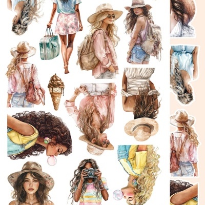 Ilustrações de mulheres com roupas e acessórios de verão