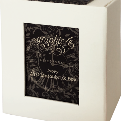 Caixa marfim com etiqueta preta e texto dourado graphic 45