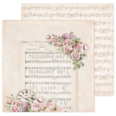 Papel decorativo dupla face com tema musical e flores vintage