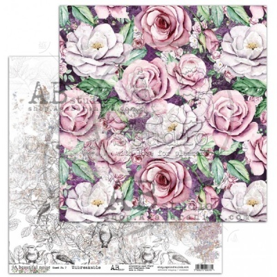 Papel decorativo floral com rosas cor-de-rosa e brancas e folhas verdes