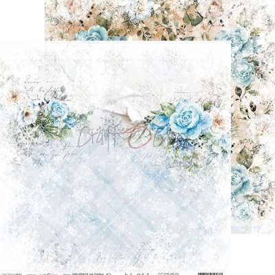 Papel decorativo floral azul e branco com texto manuscrito