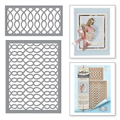 Conjunto de moldes de corte metálicos com padrão de renda e embalagem azul claro