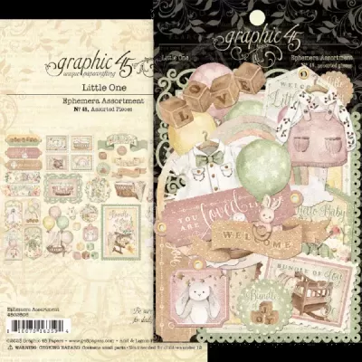 Conjuntos de papel decorativo infantil Little One da Graphic 45 com desenhos em tons suaves e motivos baby