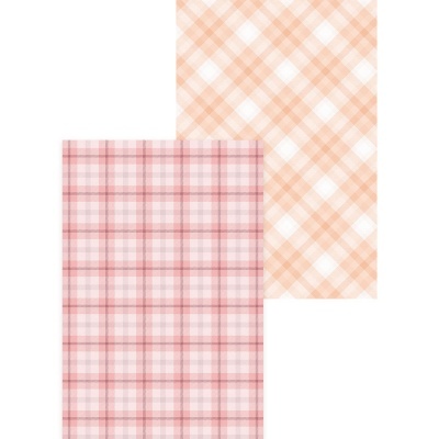 Dois tecidos com padrões xadrez em tons de pêssego claro e vermelho claro