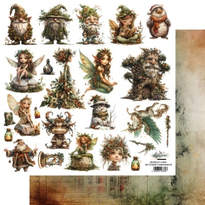 Ilustrações natalícias de fadas e duendes em folha com texto