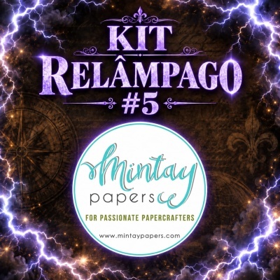 Imagem do texto KIT RELÂMPAGO #5 e logotipo Mintay papers com relâmpagos roxos ao fundo