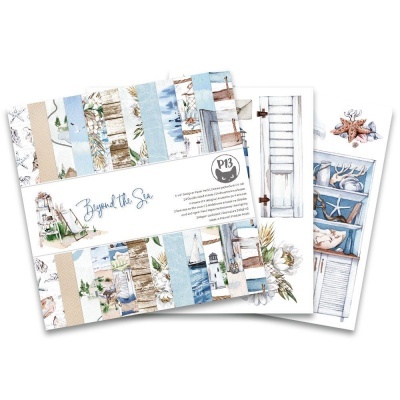 Papel decorativo temático marítimo com designs azul, branco e bege