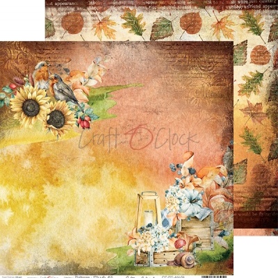 Papel decorativo com tema de outono, girassóis, pássaros e abóboras brancas