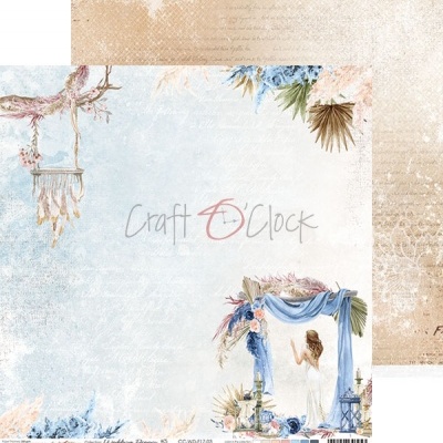 Papel decorativo com tema de casamento em tons azuis e bege com mulher e flores