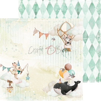 Fundo decorativo infantil com balões, nuvens, baleia e coelho em balão de ar quente