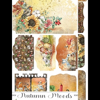 Papéis decorativos com temas de outono e texto 'Autumn Moods Osienne Nastroje'