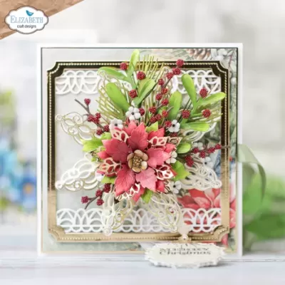 Cartão decorativo com ornamento floral tridimensional e mensagem Merry Christmas