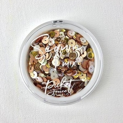 Potinho de lantejoulas metálicas com inscrições