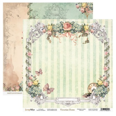 Papel decorativo com padrões florais vintage e texto HAPPY ANNIVERSARY