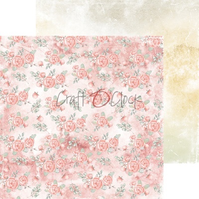 Papel decorativo com padrão floral de rosas cor-de-rosa sobre fundo branco e bege envelhecido