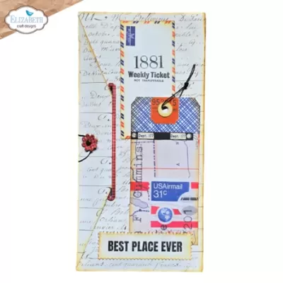 Cartolina decorativa com etiquetas, cordão, botão e texto