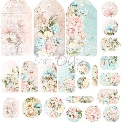 Conjunto de etiquetas decorativas florais em tons pastel com texto Craft O'Clock