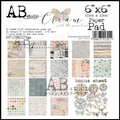 Bloco de papel para scrapbooking AB Studio Cream 15x15 cm com vários padrões e folha bónus