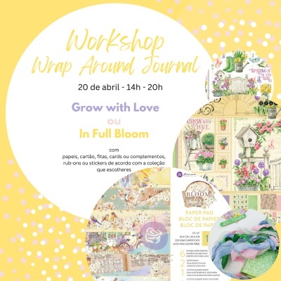 Anúncio workshop Wrap Around Journal com materiais e datas
