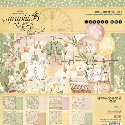 Pack de papel para scrapbook Graphic 45 Little One com padrões florais e motivos de bebé em tons pastel