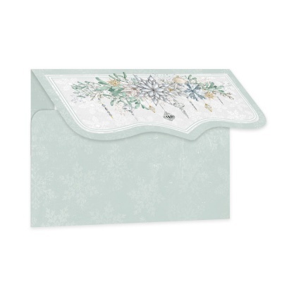 Envelope azul claro com padrão floral e detalhes dourados