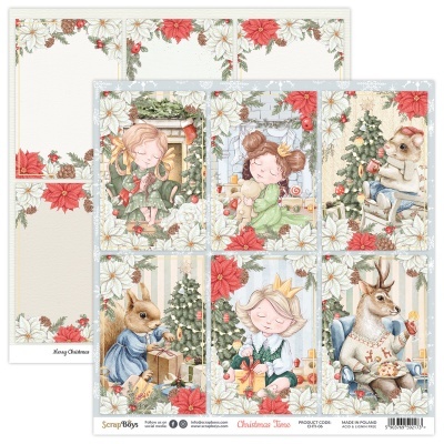 Papel decorativo de Natal com crianças, animais, árvores de Natal e flores em tons suaves