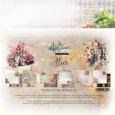 Papel de scrapbook com ilustrações coloridas e elementos decorativos vintage