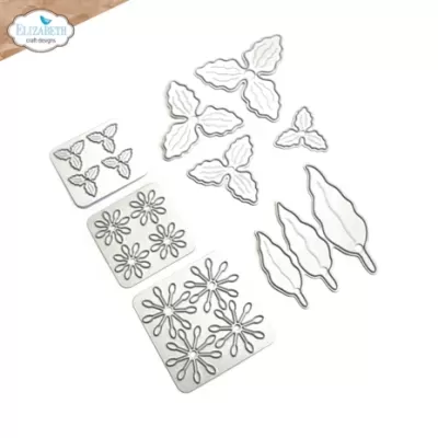 Moldes metálicos para recorte em formas de folhas e flores em fundo branco