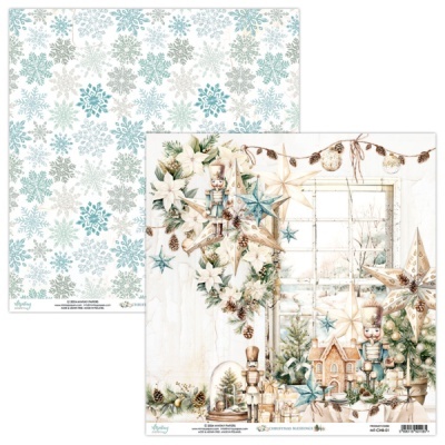 Papel decorativo com padrão de Natal com flocos de neve e decoração festiva