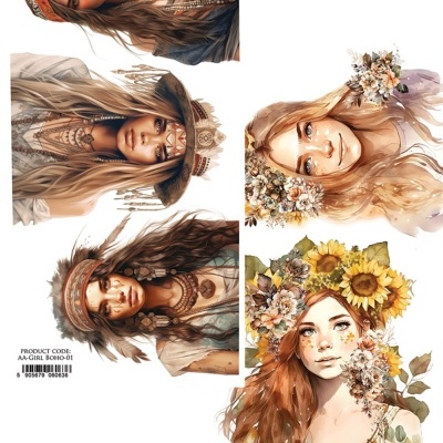 Ilustrações digitais de mulheres com coroas e chapéus florais em estilo boho