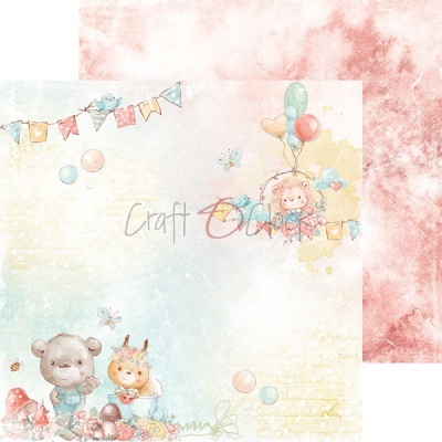 Papel de scrapbooking com desenhos infantis em tons pastel