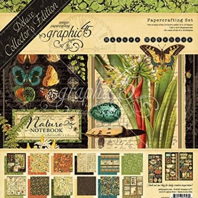 Kit de papel para artesanato Graphic 45 Deluxe Collector's Edition Nature Notebook com imagens de borboletas e plantas