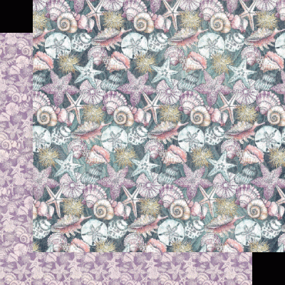 Papel decorativo com padrão estrelado e conchas em tons pastel