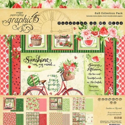 Pacote de papéis decorativos de verão com temas de melancia, flores e bicicleta.