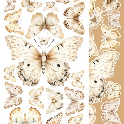 Autocolantes de borboletas em tons bege e castanho sobre fundo branco