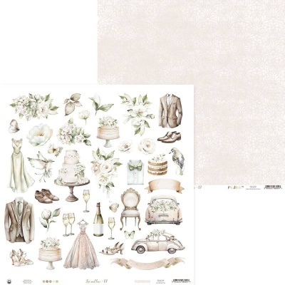 Papéis decorativos para scrapbooking com motivos de casamento em tons pastel