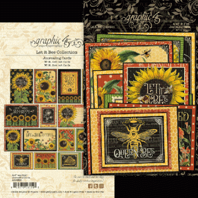 Conjunto de cartões decorativos de journaling com temas de girassóis e abelhas em estilo vintage.