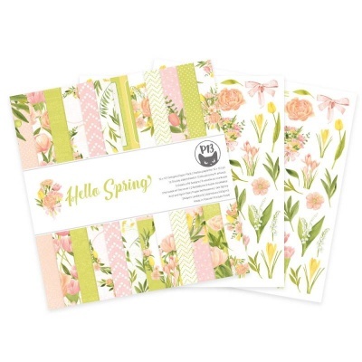 Papel decorativo floral Hello Spring com padrões verdes e rosas