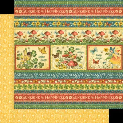 Papel de parede decorativo com padrões florais, cogumelos e textos inspiradores em inglês