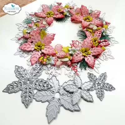 Coroa de flores artesanais rosa com moldes metálicos de folhas e flores