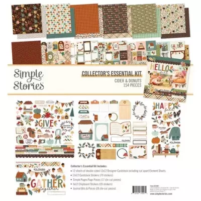 Kit de colecionador Simple Stories Cider & Donuts com papéis decorativos e adesivos temáticos outonais