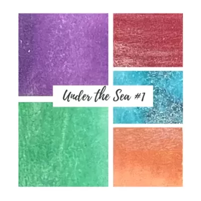 Cinco quadrados coloridos com textura áspera e texto 'Under the Sea #1' no centro