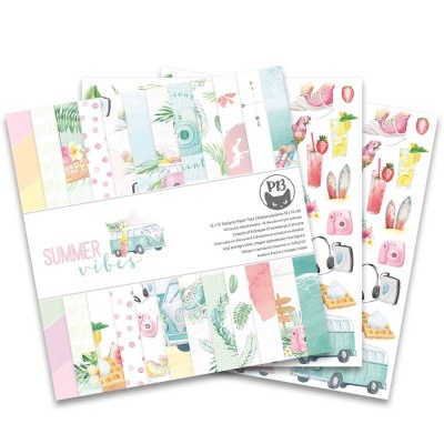 Papeis decorativos para scrapbook Summer Vibes com temas de verão e cores pastel