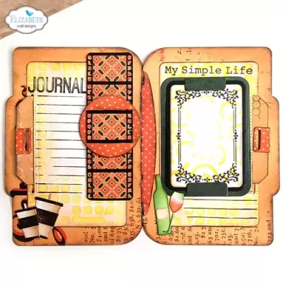 Álbum decorativo com texto JOURNAL e My Simple Life e padrões geométricos