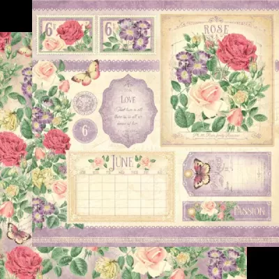 Estampado floral vintage com rosas, borboletas e etiquetas com texto