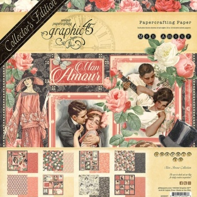 Papel para artesanato vintage Mon Amour com estampas florais e figuras humanas