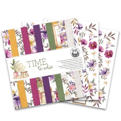 Bloco de papel decorativo floral com texto TIME to relax na embalagem